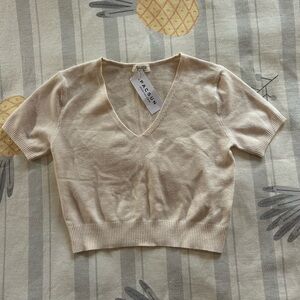 Brandy Melville Cream V-Neck Sweater T-Shirt